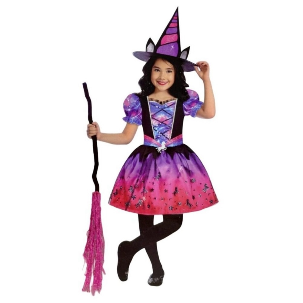 New Girls Way To Celebrate Unicorn Witch Halloween Costume Dress Hat Set M 7 8